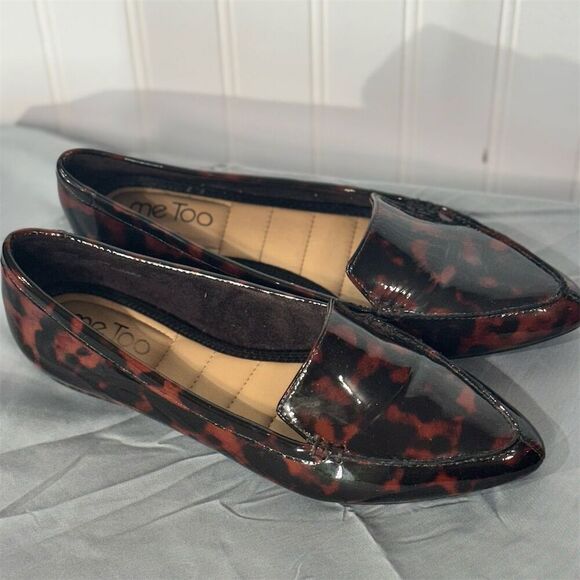 Me Too Aiora Tortoiseshell Patent Loafers Pointed Toe Flats 6W Mobwife Office - Picture 2 of 7